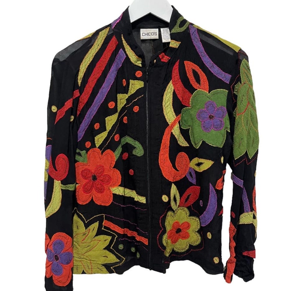 Chicos Women's 0 Full Zip Patchwork Chiffon‎ Jack… - image 2